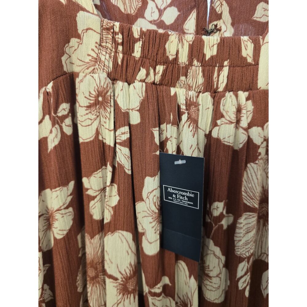 Abercrombie & Fitch Floral Maxi Tie Strap Dress Small Brown Open Back Tiered A&F - Picture 8 of 13